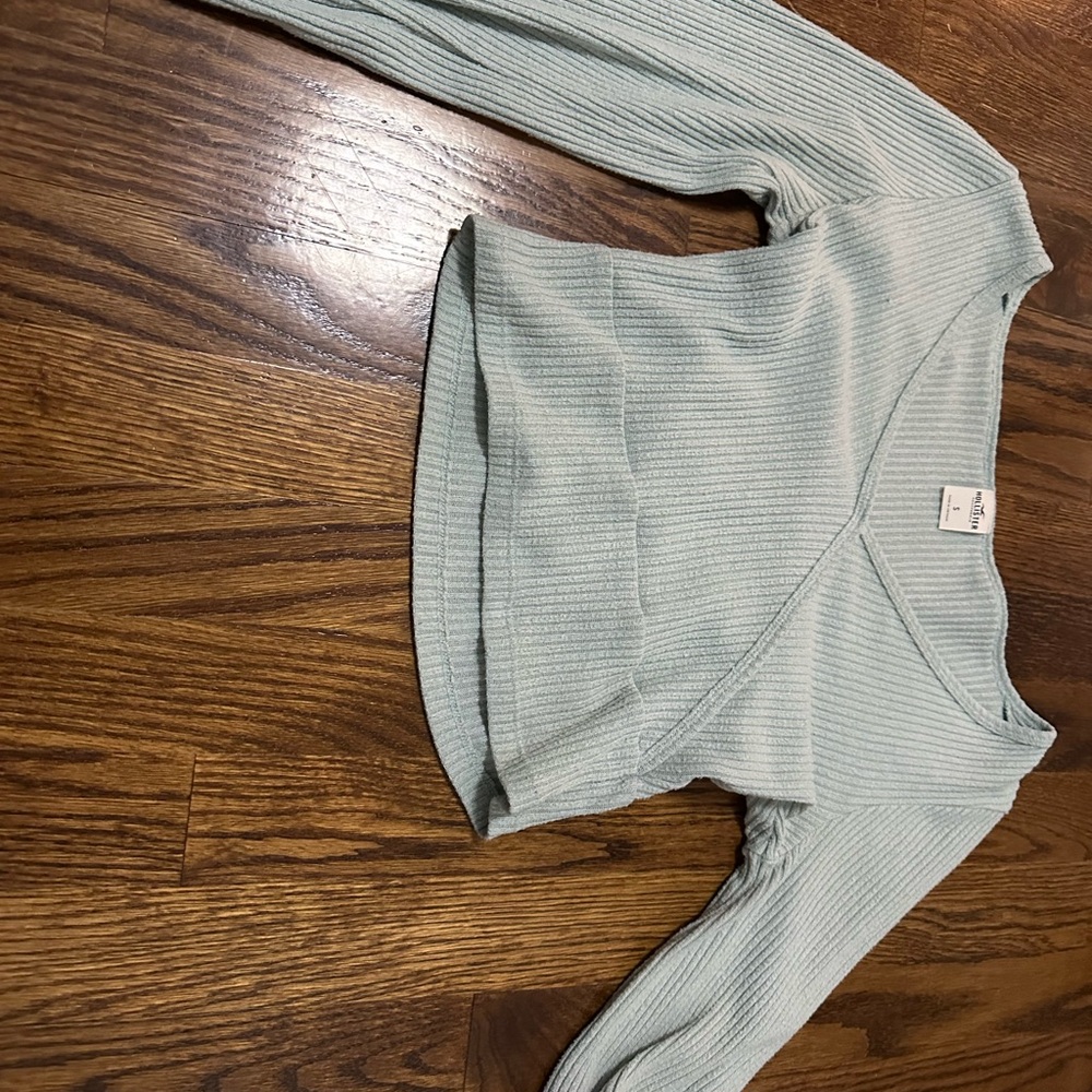 Light Blue Ribbed Long Sleeve Top